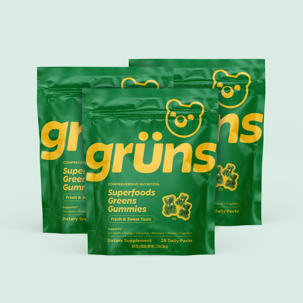 Grüns Adults Low Sugar Quarterly Superfood Gummies, vegan multivitamin gummies, Original, pouch front view