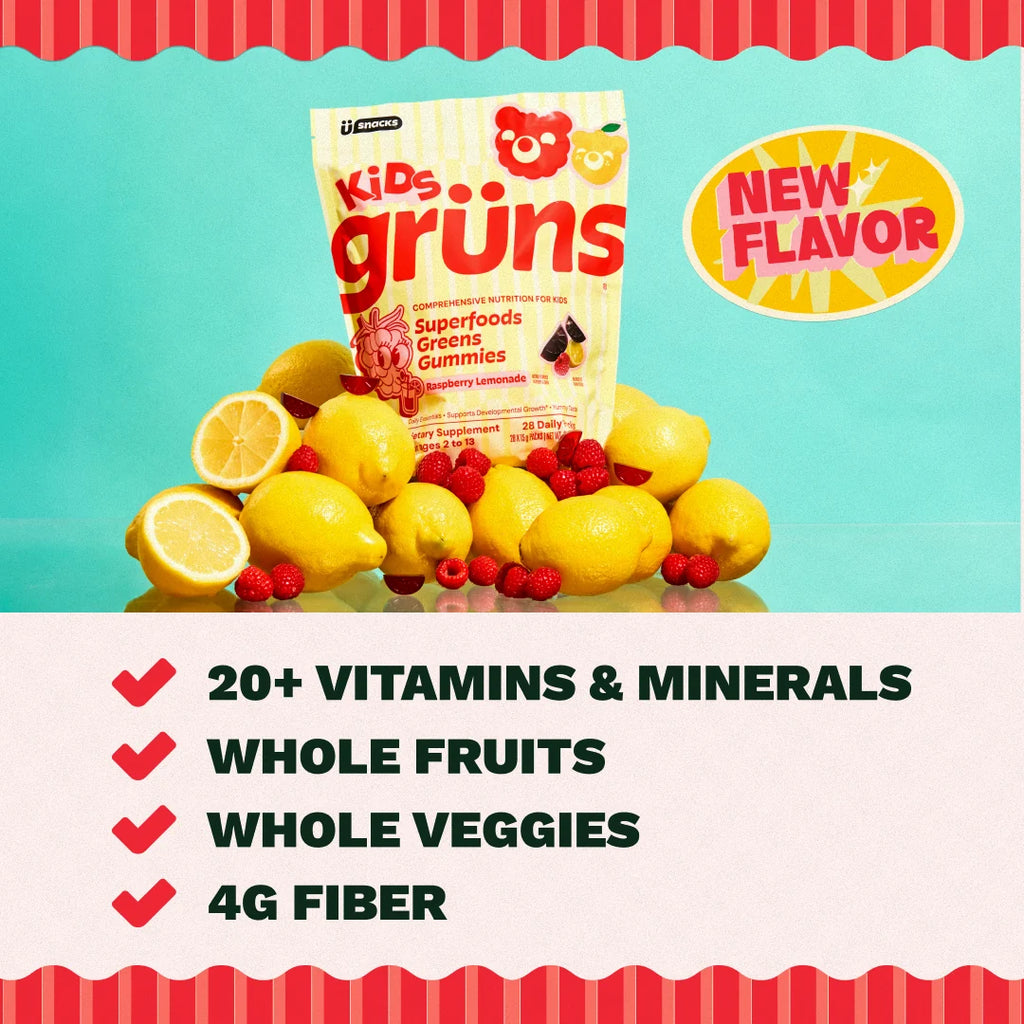 Grüns Kids Raspberry Lemonade Travel Bag Nutrition Choice