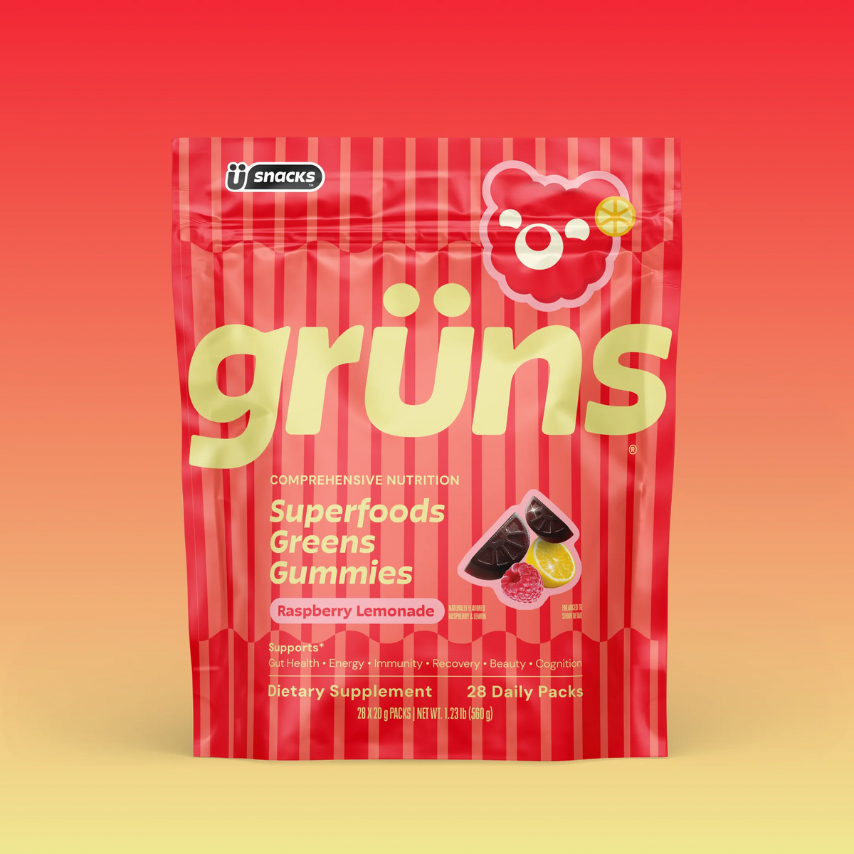 Grüns Raspberry Lemonade At-Home Supplement Gummies
