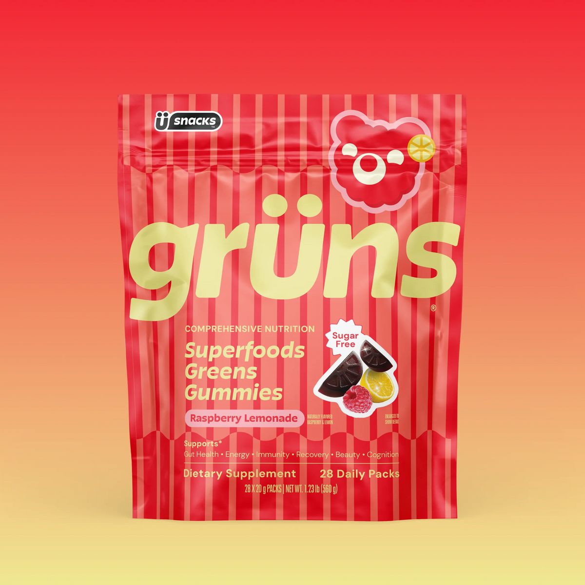 Grüns Raspberry Lemonade At-Home Supplement Gummies
