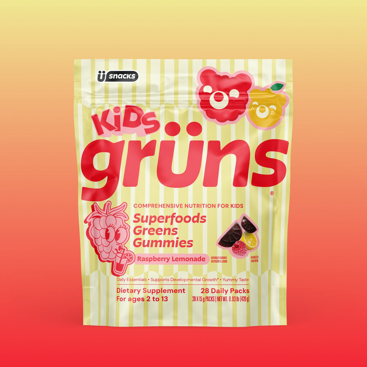 Grüns Kids Raspberry Lemonade Travel Bag Nutrition Choice